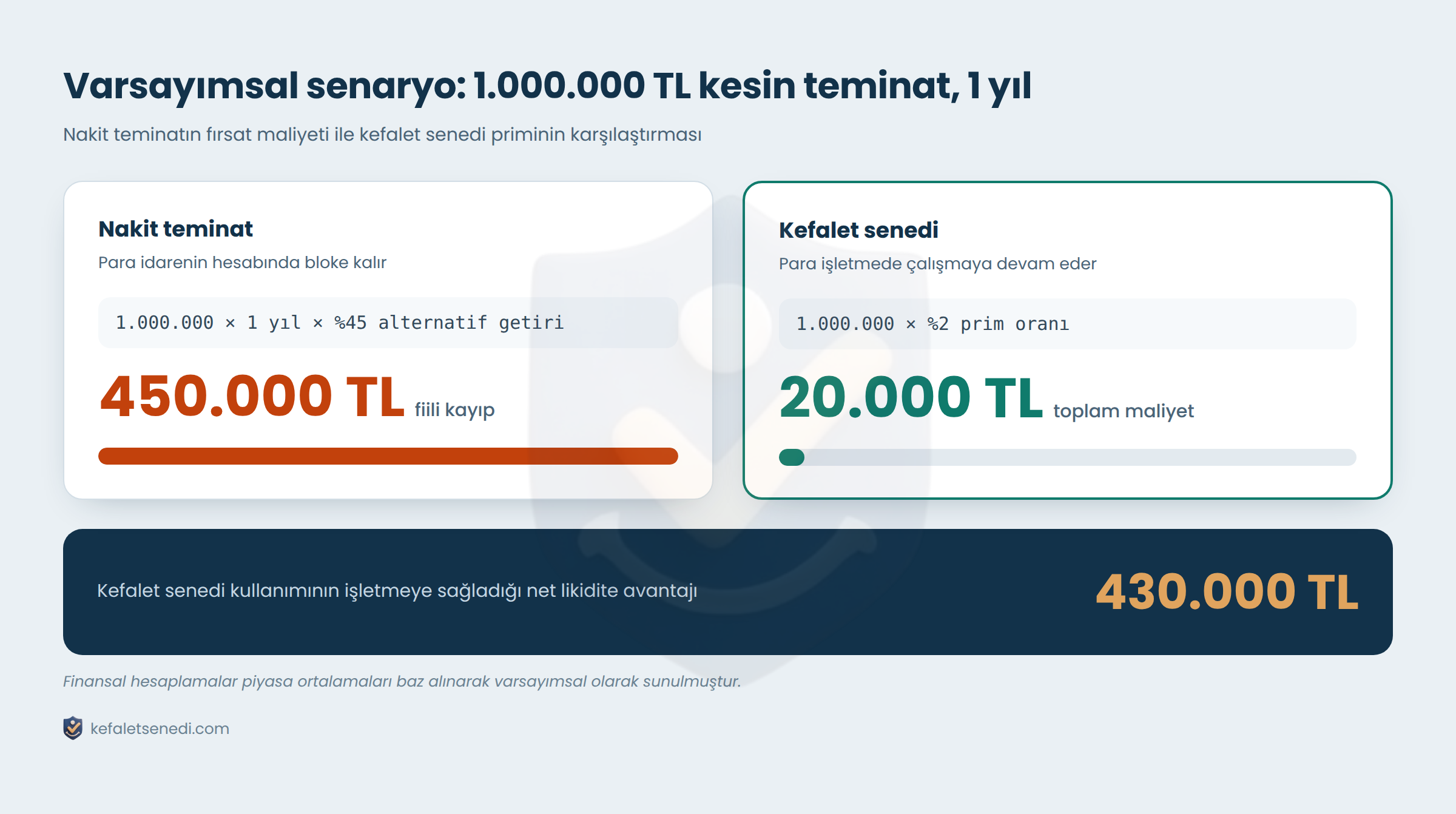 1.000.000 TL kesin teminat için nakit teminat ve kefalet senedi maliyet karşılaştırması